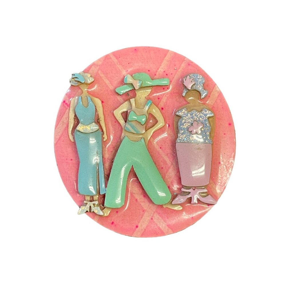Woman Pins by Lucinda Brooch Pin Pink 3 Women All Dressed Up Rare HTF